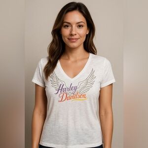 Harley-Davidson Wiesbaden Germany Wings Graphic White T-Shirt Size XL